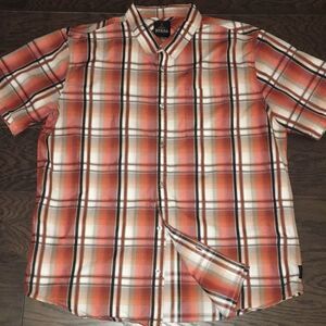 Poly/cotton shirt sleeve mens $95 plaid check PrAna Button down travel shirt-XL